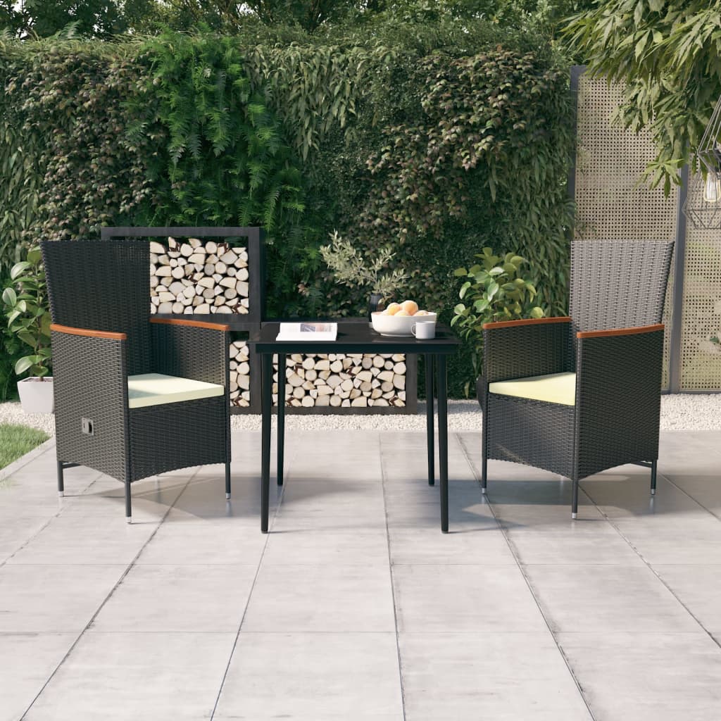 3 Piece Patio Dining Set with Cushions Black