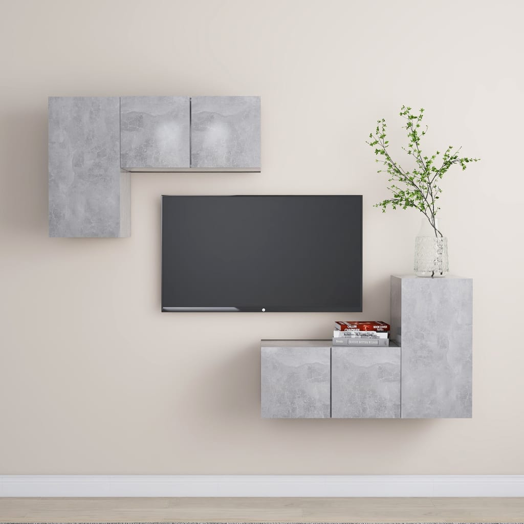 4 Piece TV Stand Set Concrete Gray Engineered Wood