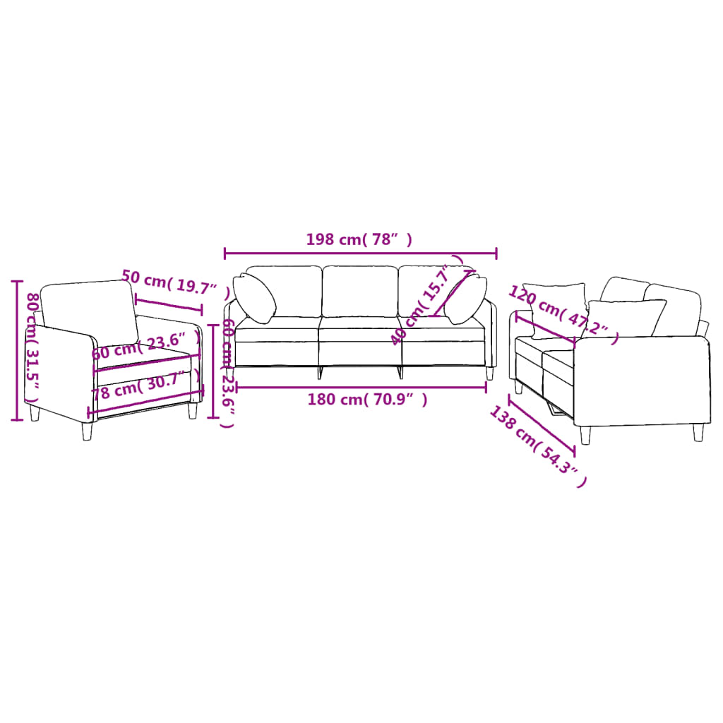 3 Piece Sofa Set with Pillows Dark Gray Fabric