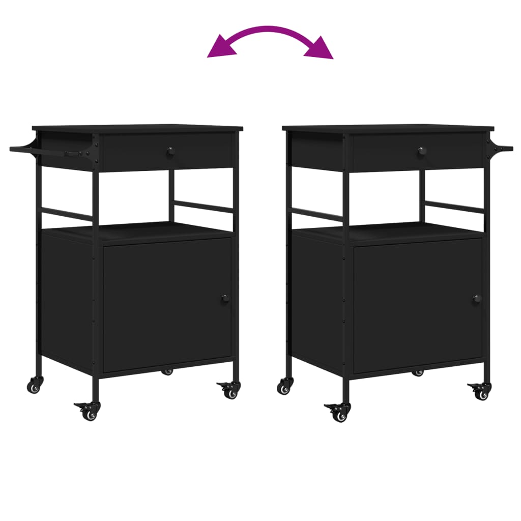 Kitchen Trolley Black 22"x16.9"x35.2" Engineered Wood