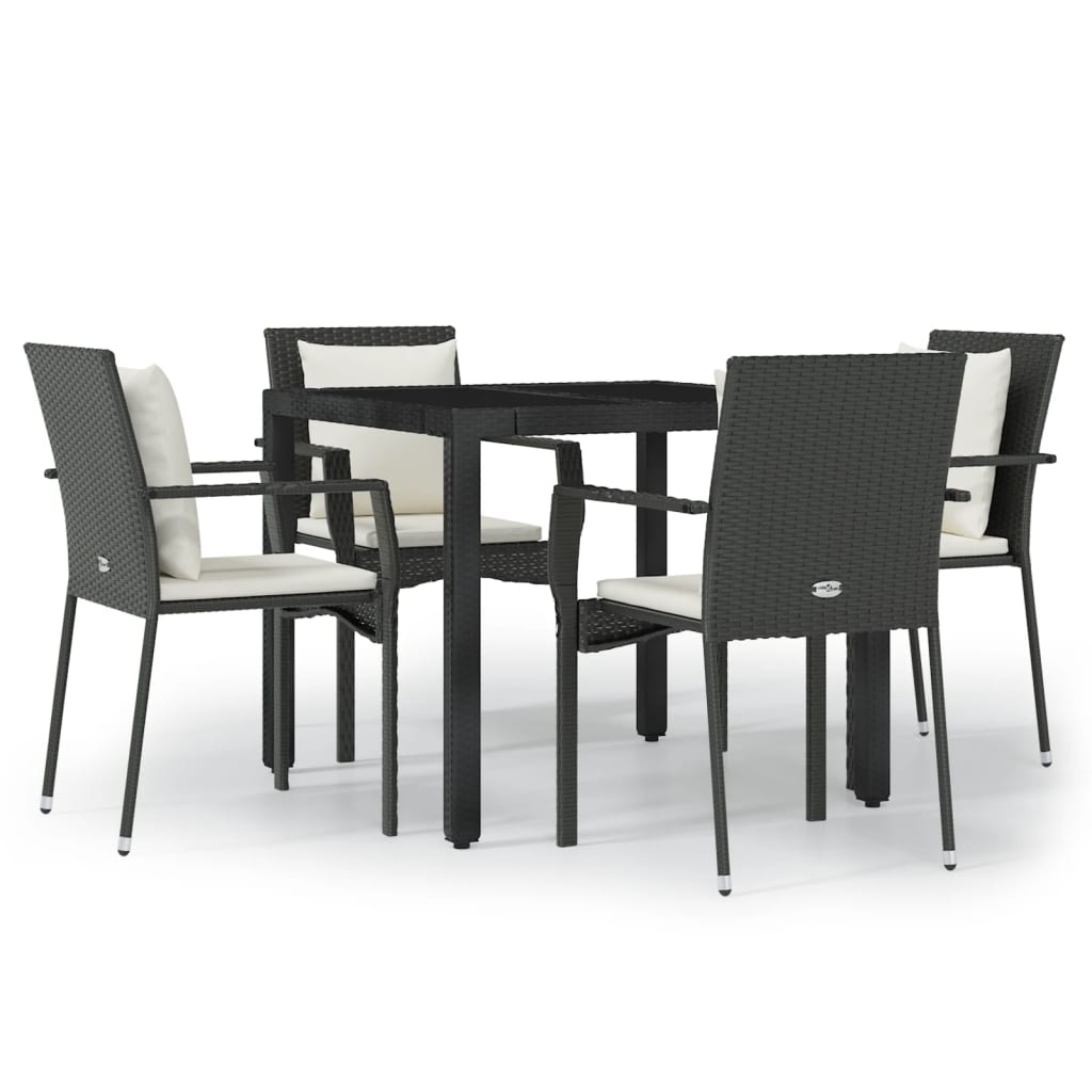 5 Piece Patio Dining Set with Cushions Black Poly Rattan