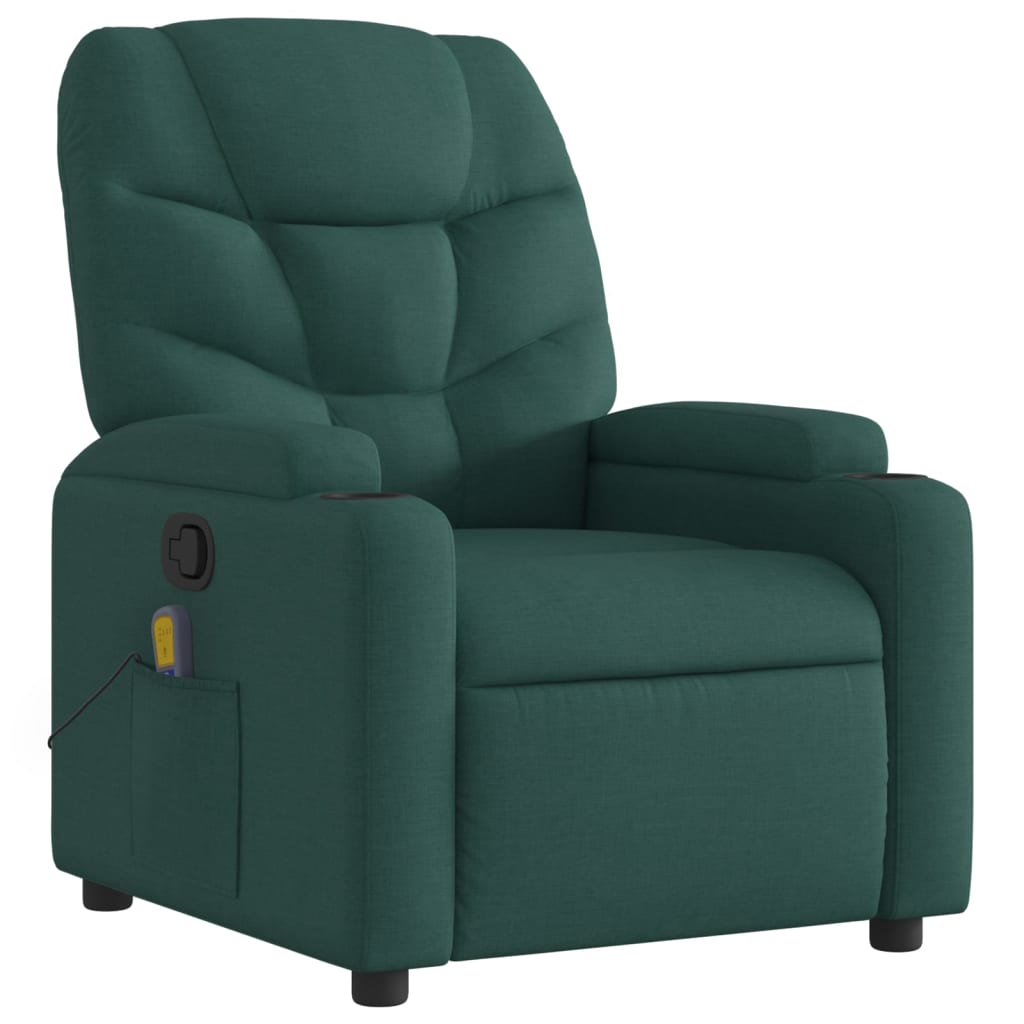 Massage Recliner Chair Dark Green Fabric