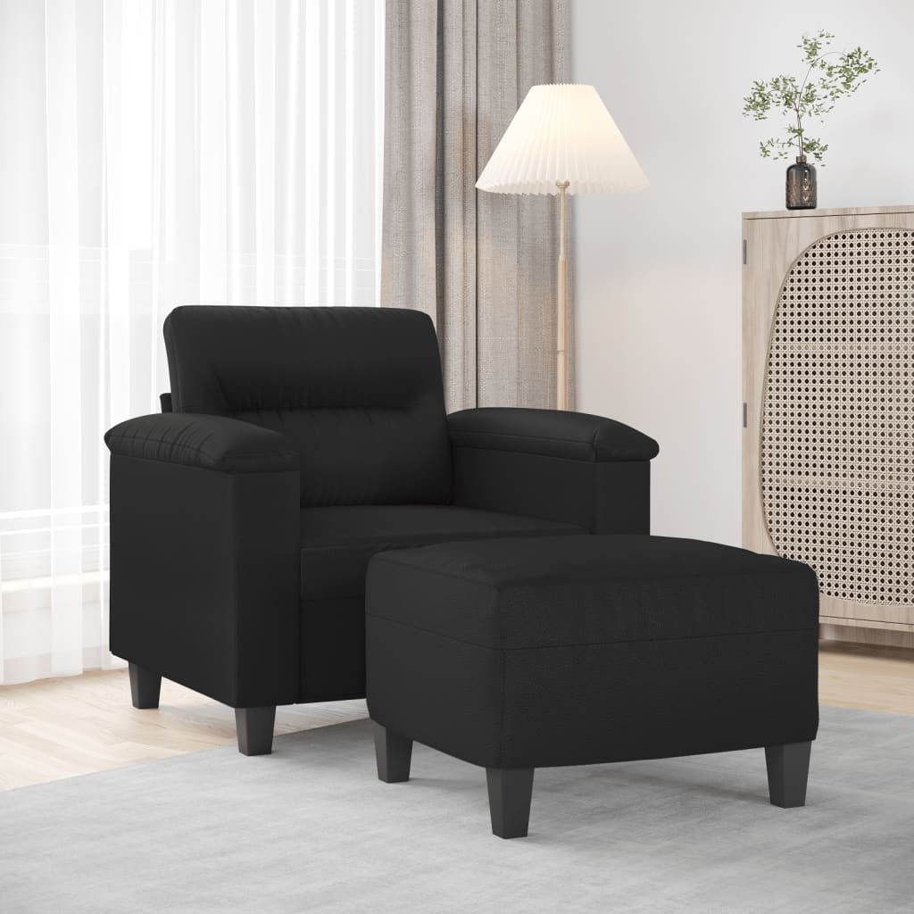 Sofa Chair with Footstool Black 23.6" Faux Leather