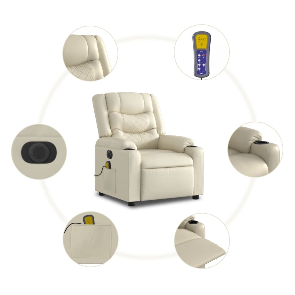 Electric Massage Recliner Chair Cream Faux Leather