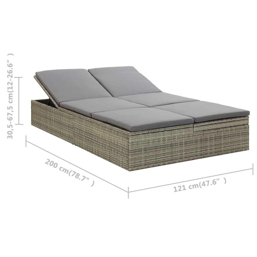 Convertible Sun Bed with Cushion Poly Rattan Gray