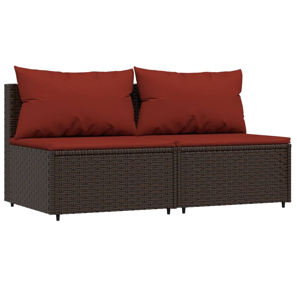 3 Piece Patio Lounge Set with Cushions Brown Poly Rattan