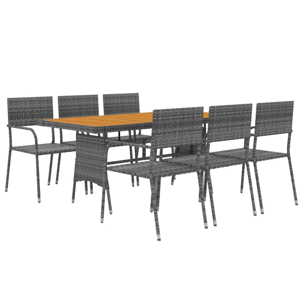 7 Piece Patio Dining Set Poly Rattan Gray