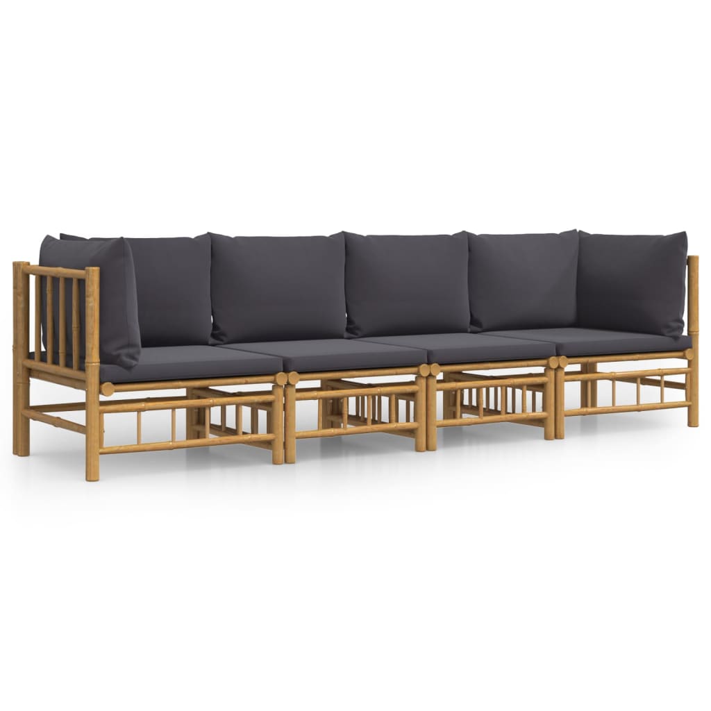 4 Piece Patio Lounge Set with Dark Gray Cushions Bamboo