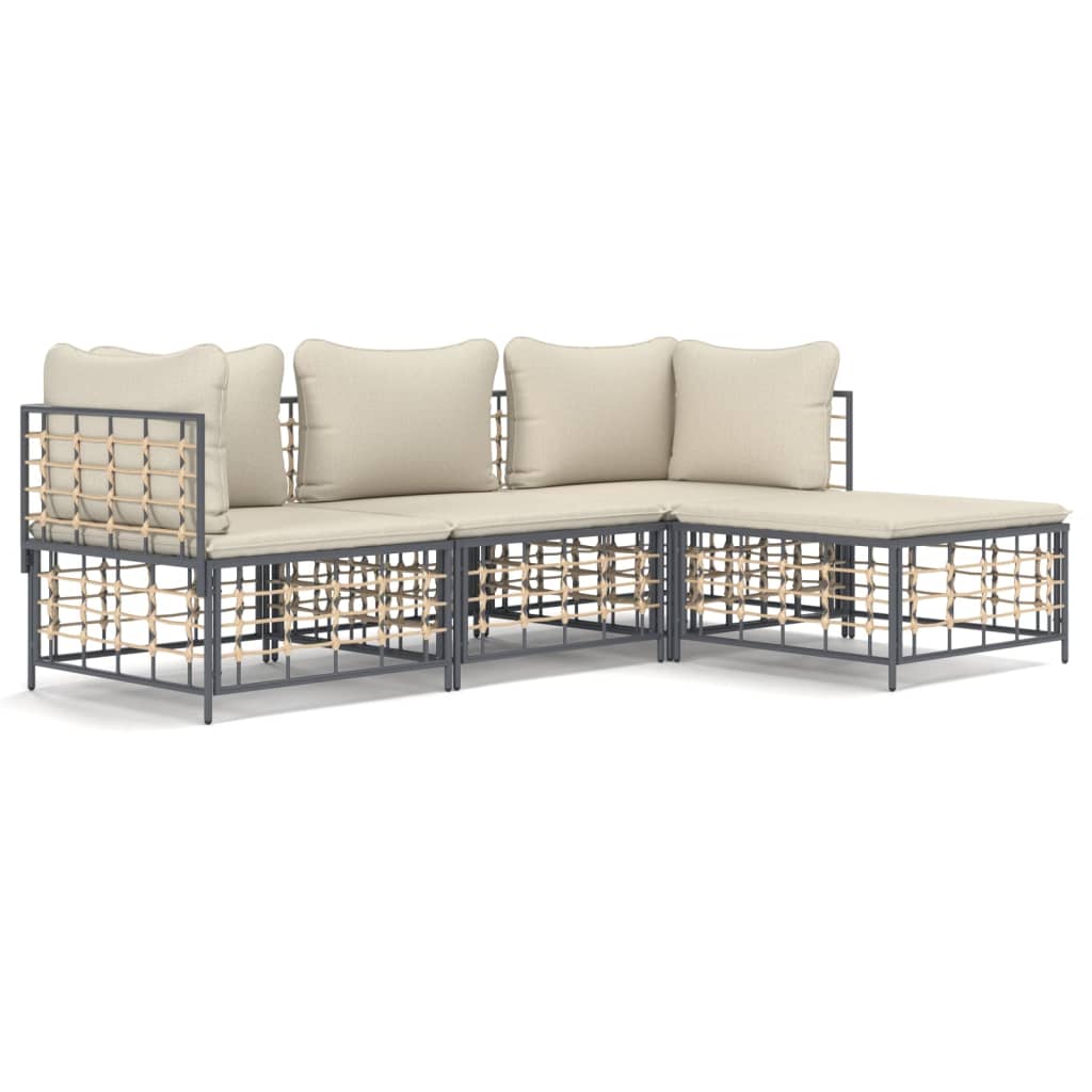 4 Piece Patio Lounge Set with Cushions Anthracite Poly Rattan