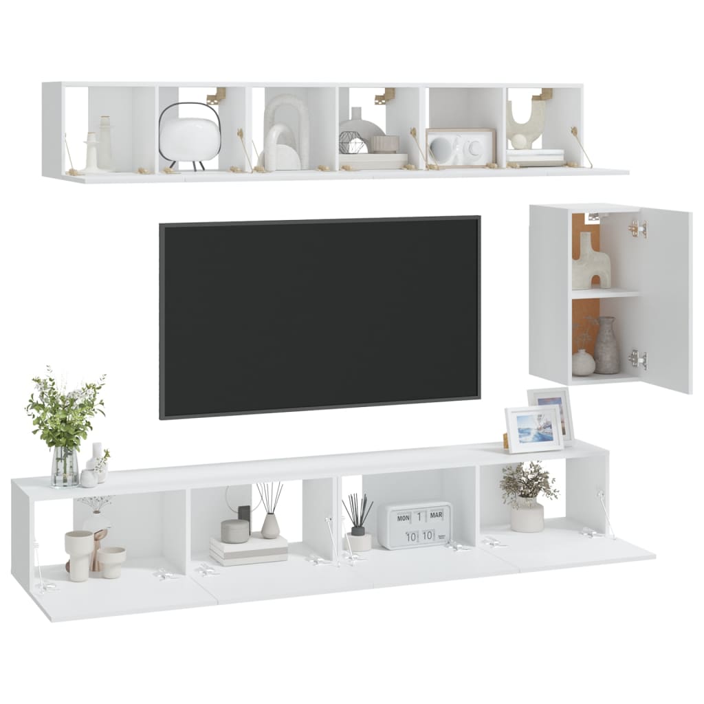 6 Piece TV Stand Set White Engineered Wood