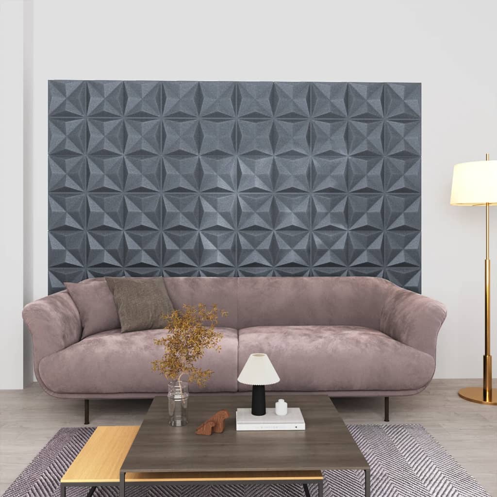 3D Wall Panels 24 pcs 19.7"x19.7" Origami Gray 64.6 ft��