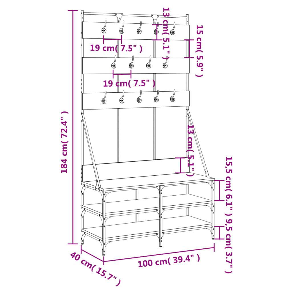 Clothes Rack with Shoe Storage Brown Oak 39.4"x15.7"x72.4"