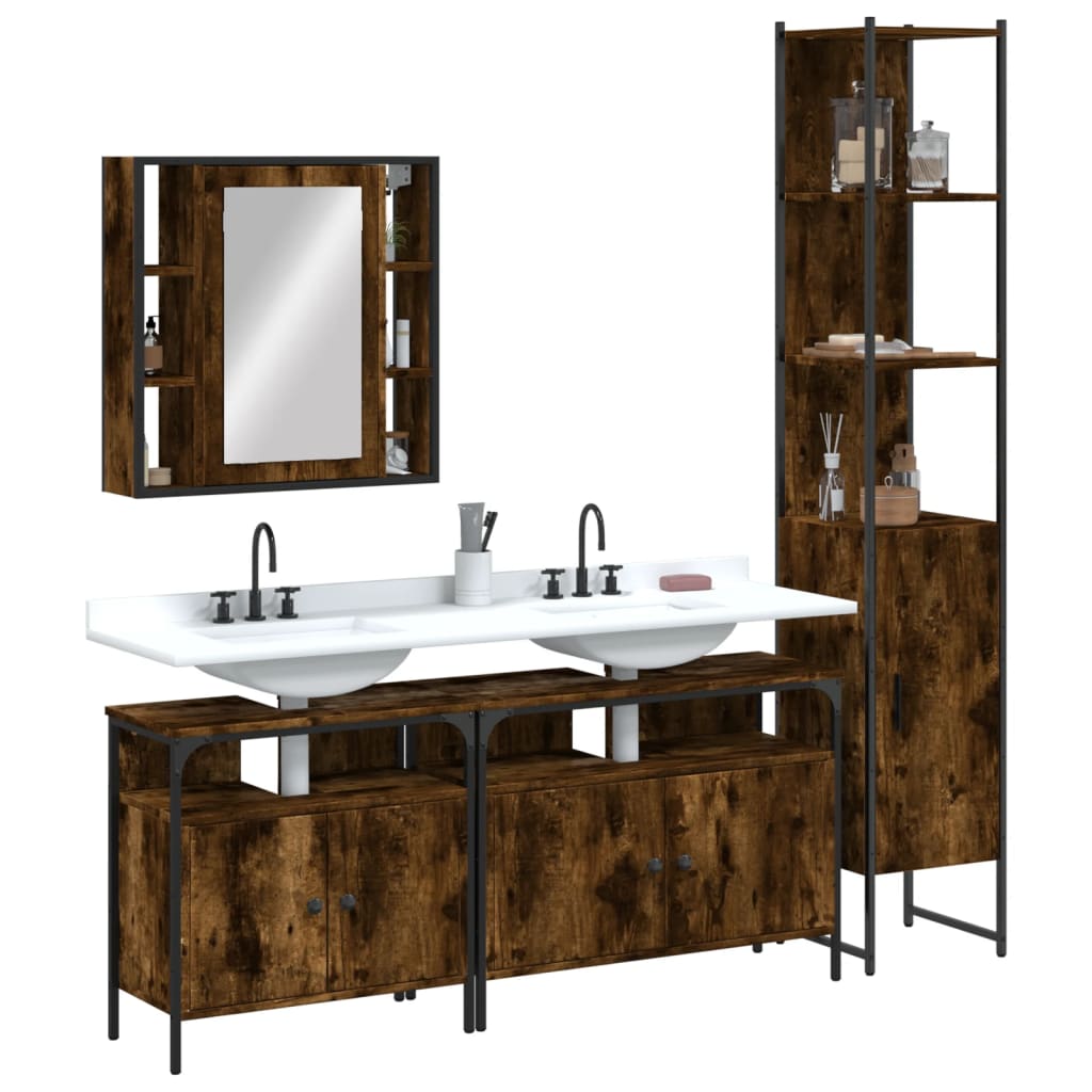 4 Piece Bathroom Cabinet Set Smoked Oak Engineered Wood