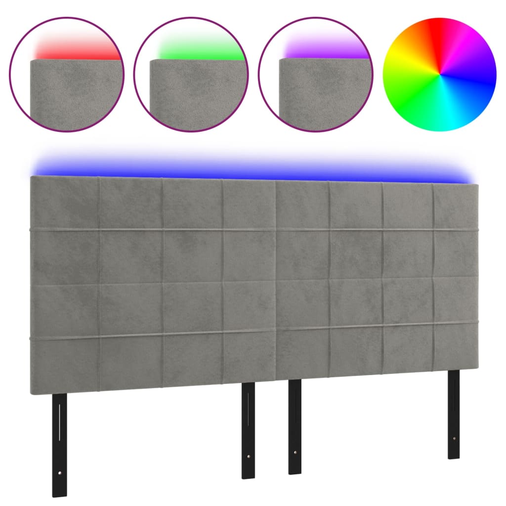 LED Headboard Light Gray 78.7"x2"x46.5"/50.4" Velvet