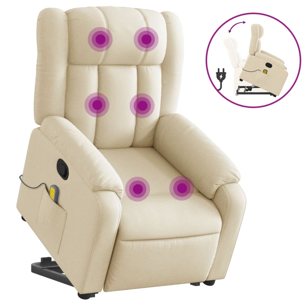 Stand up Massage Recliner Chair Cream Fabric