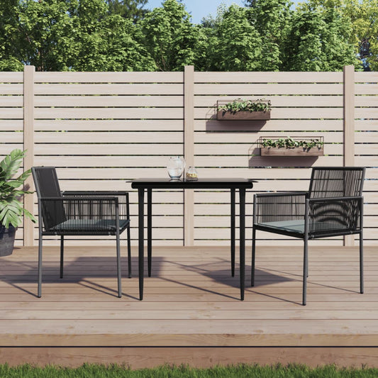 3 Piece Patio Dining Set with Cushions Black Poly Rattan and Steel