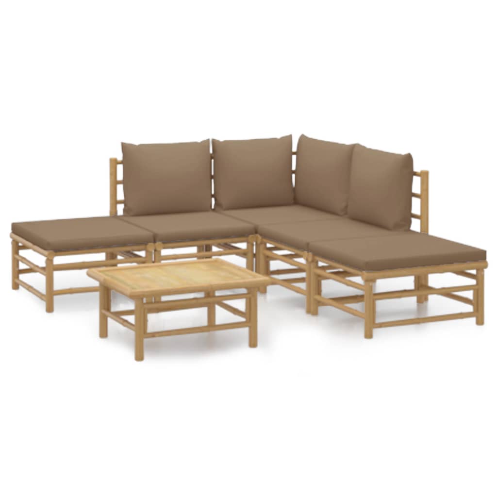 6 Piece Patio Lounge Set with Taupe Cushions Bamboo