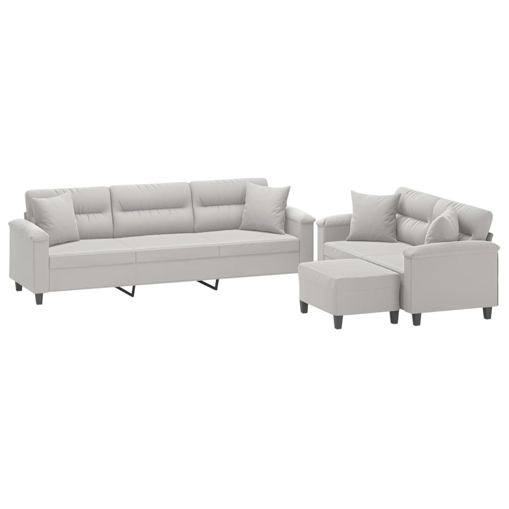 3 Piece Sofa Set with Pillows Light Gray Microfiber Fabric