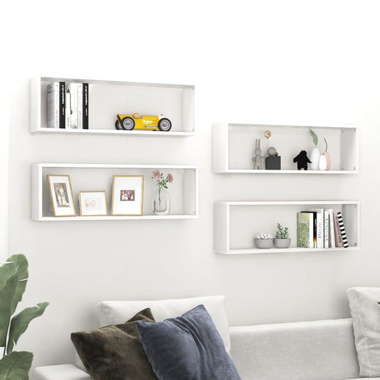 Wall Cube Shelves 4 pcs High Gloss White 31.5"x5.9"x10.4" Engineered Wood