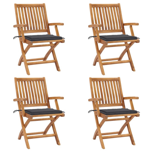 Folding Patio Chairs with Cushions 4 pcs Solid Teak Wood