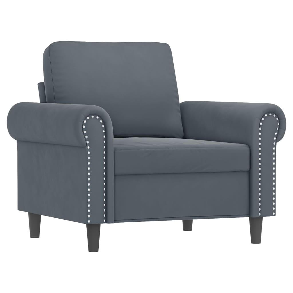 3 Piece Sofa Set with Pillows Dark Gray Velvet