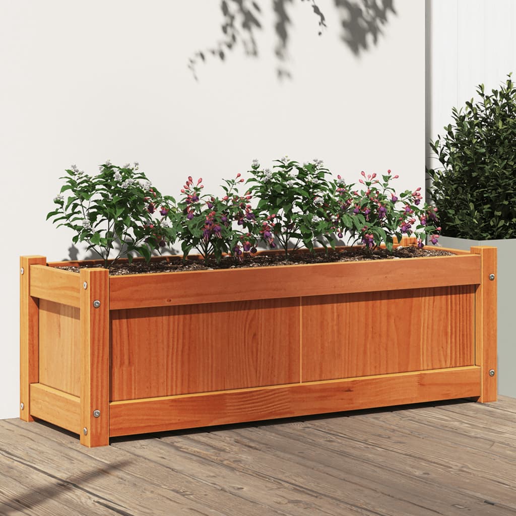 Garden Planter Wax Brown 35.4"x12.2"x12.2" Solid Wood Pine