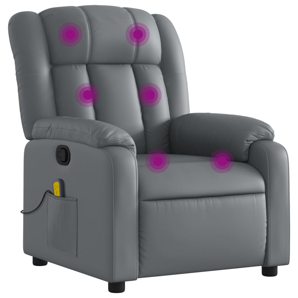 Massage Recliner Chair Gray Faux Leather