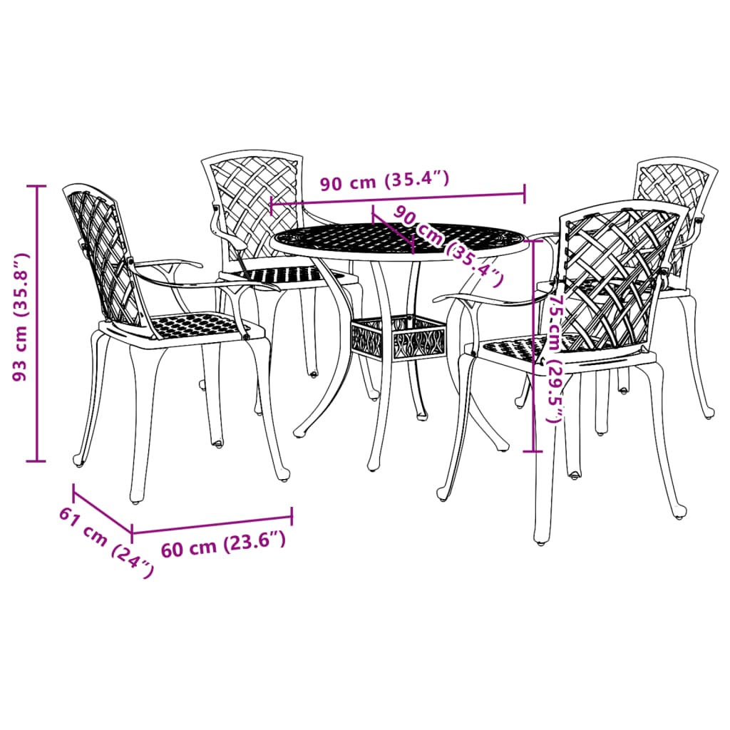 5 Piece Patio Dining Set White Cast Aluminum