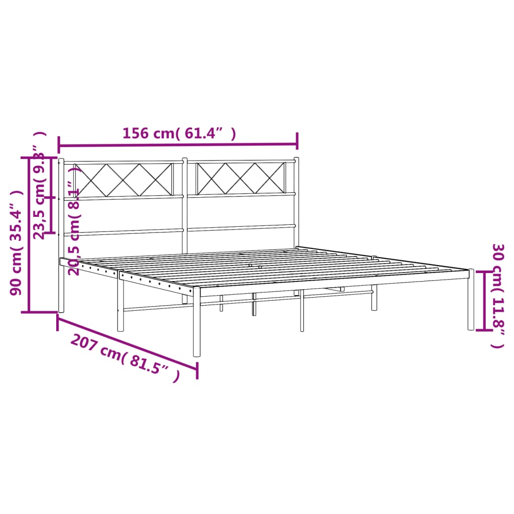 Metal Bed Frame without Mattress with Headboard White 59.1"x78.7"