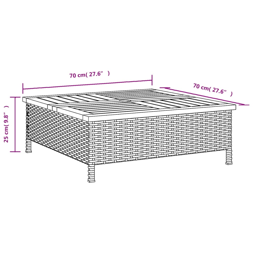 Parasol Base Cover Gray 27.6"x27.6"x9.8" Poly Rattan and Acacia