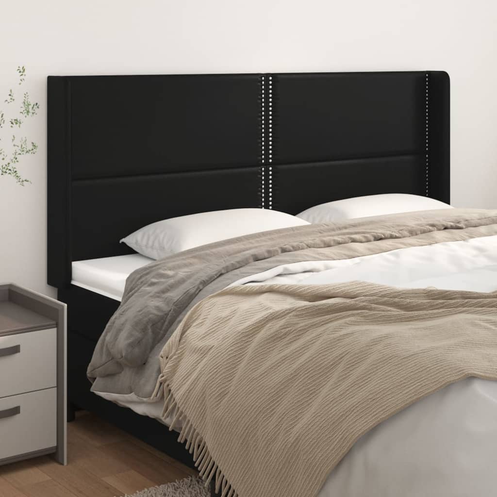 Headboard with Ears Black 79.9"x6.3"x46.5"/50.4" Faux Leather