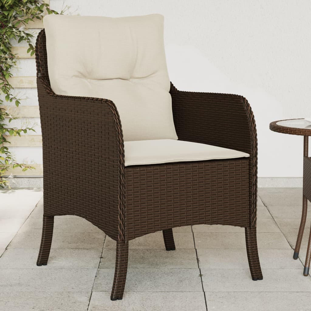 Patio Chairs with Cushions 2 pcs Brown Poly Rattan