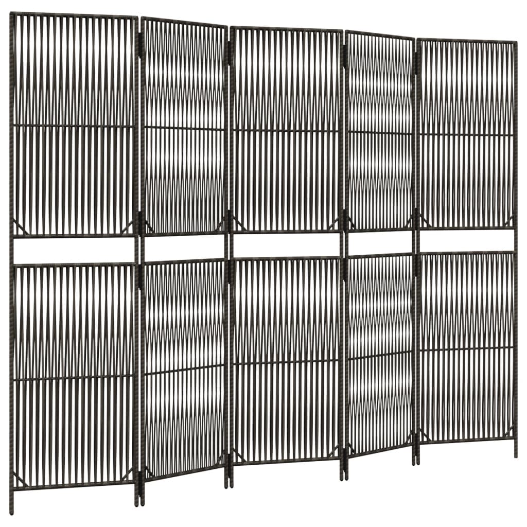 Room Divider 5 Panels Gray Poly Rattan