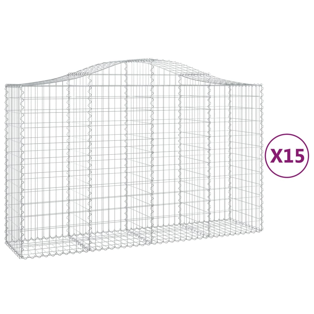 Arched Gabion Baskets 15 pcs 78.7"x19.7"x47.2"/55.1" Galvanized Iron