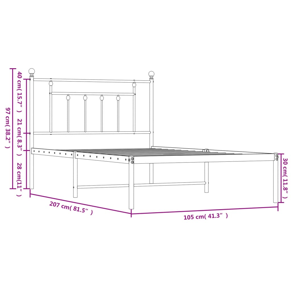 Metal Bed Frame with Headboard Black 39.4"x78.7"