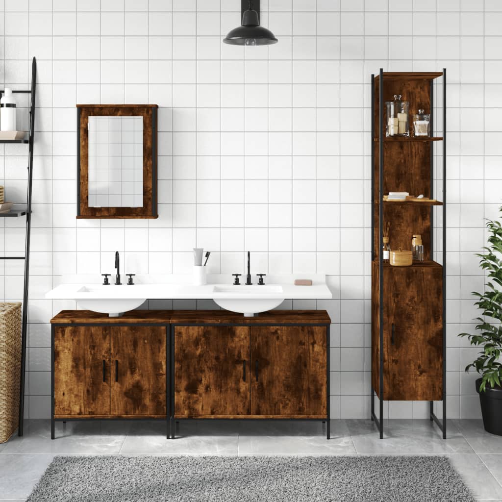 4 Piece Bathroom Furniture Set Smoked Oak Engineered Wood