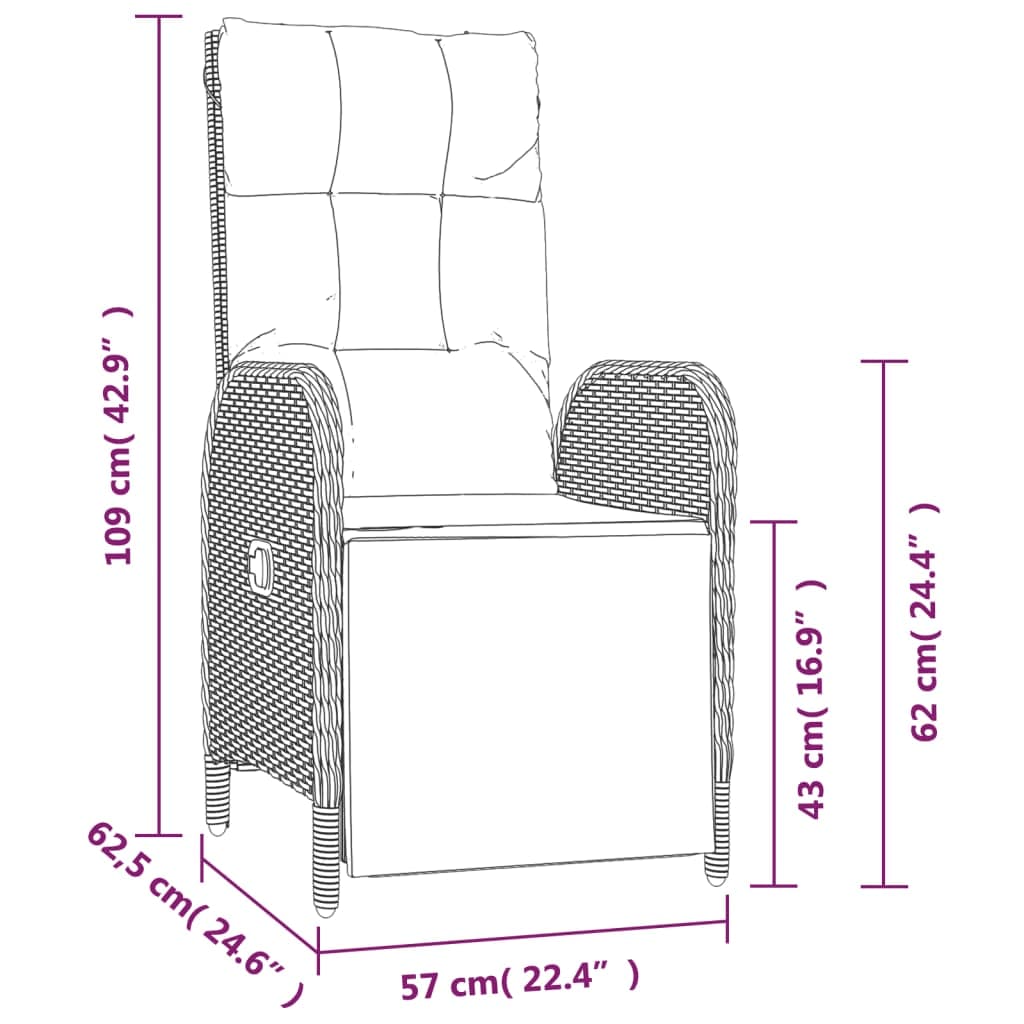 3 Piece Patio Dining Set with Cushions Gray Poly Rattan