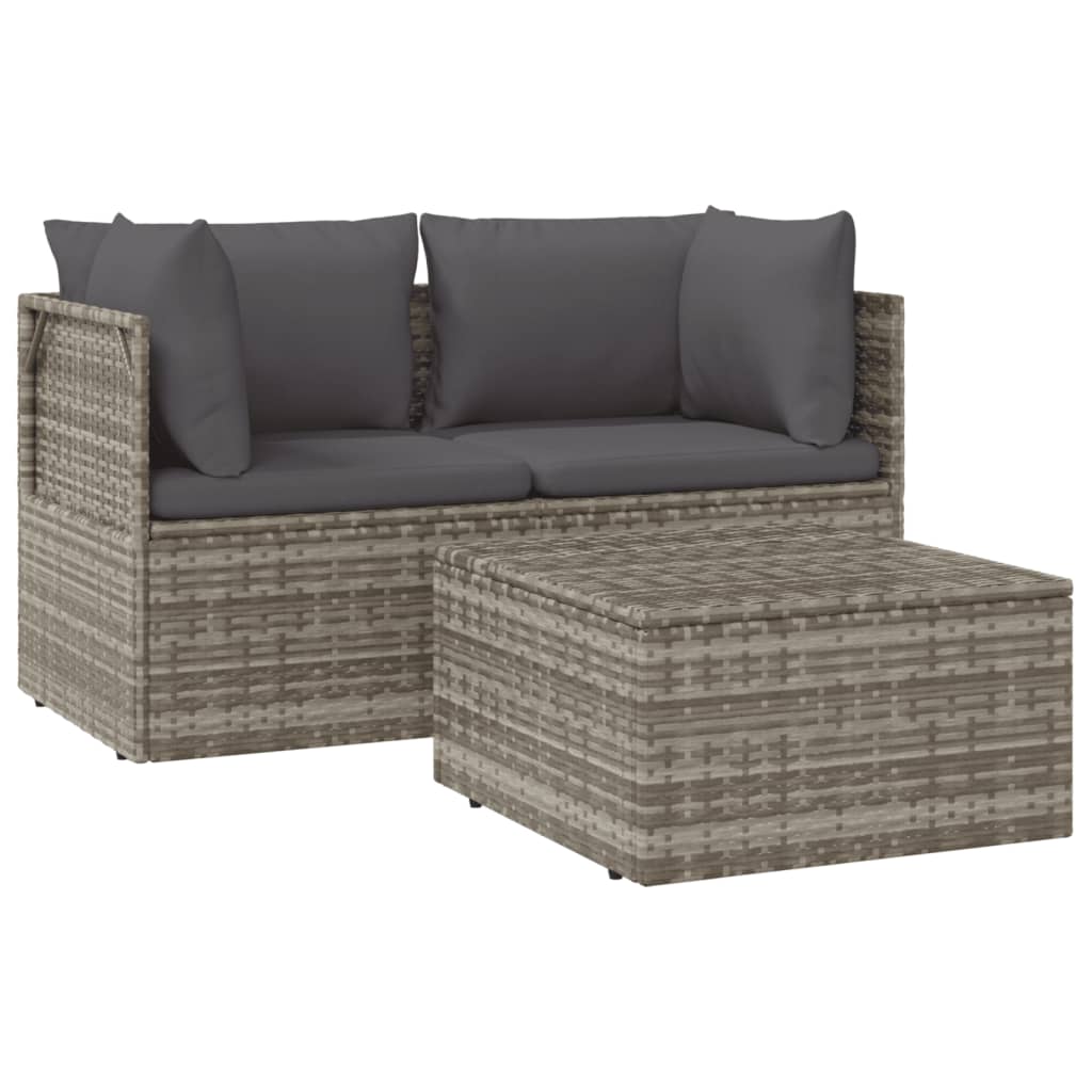 3 Piece Patio Lounge Set with Cushions Gray Poly Rattan