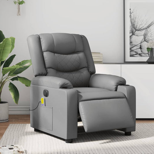 Electric Massage Recliner Chair Gray Faux Leather