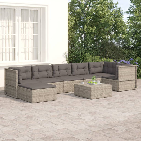 7 Piece Patio Lounge Set with Cushions Gray Poly Rattan