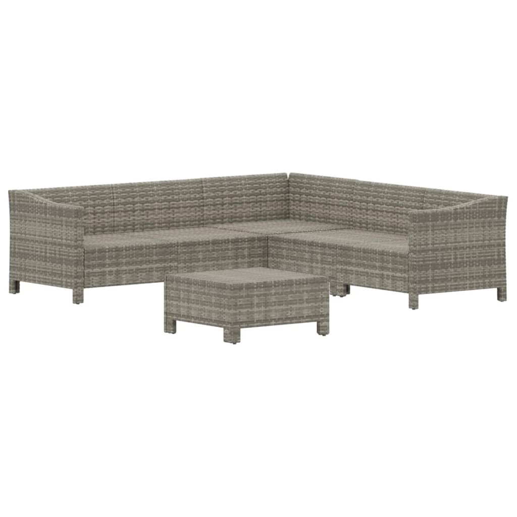 6 Piece Patio Lounge Set with Cushions Gray Poly Rattan