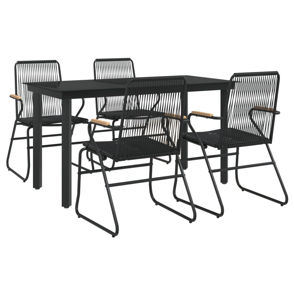 5 Piece Patio Dining Set Black PVC Rattan