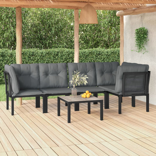 6 Piece Patio Lounge Set Black and Gray Poly Rattan