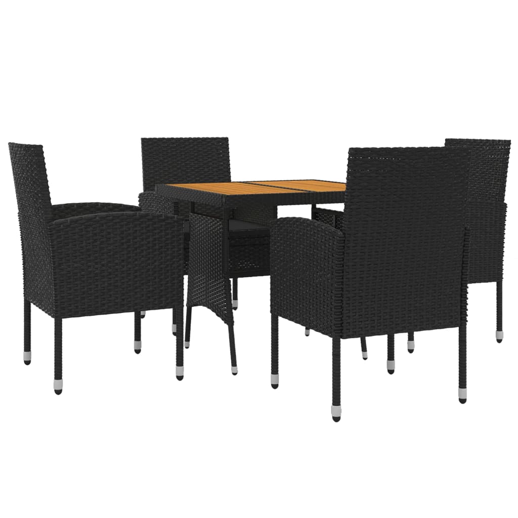 5 Piece Patio Dining Set Poly Rattan Black