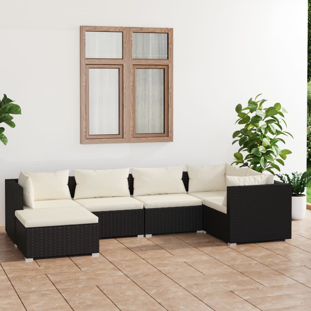 6 Piece Patio Lounge Set with Cushions Poly Rattan Black