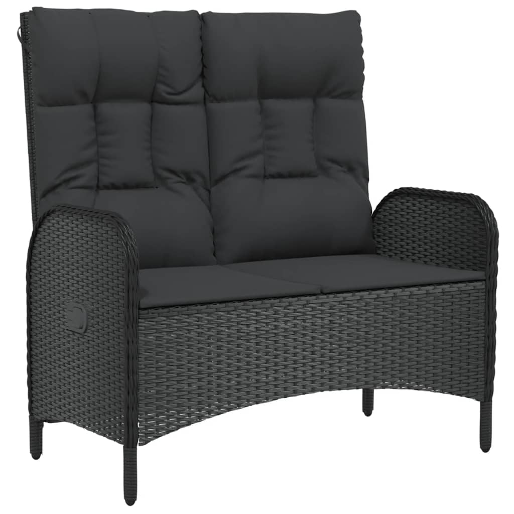 4 Piece Patio Dining Set with Cushions Black Poly Rattan