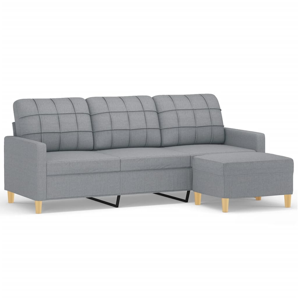 3-Seater Sofa with Footstool Light Gray 70.9" Fabric