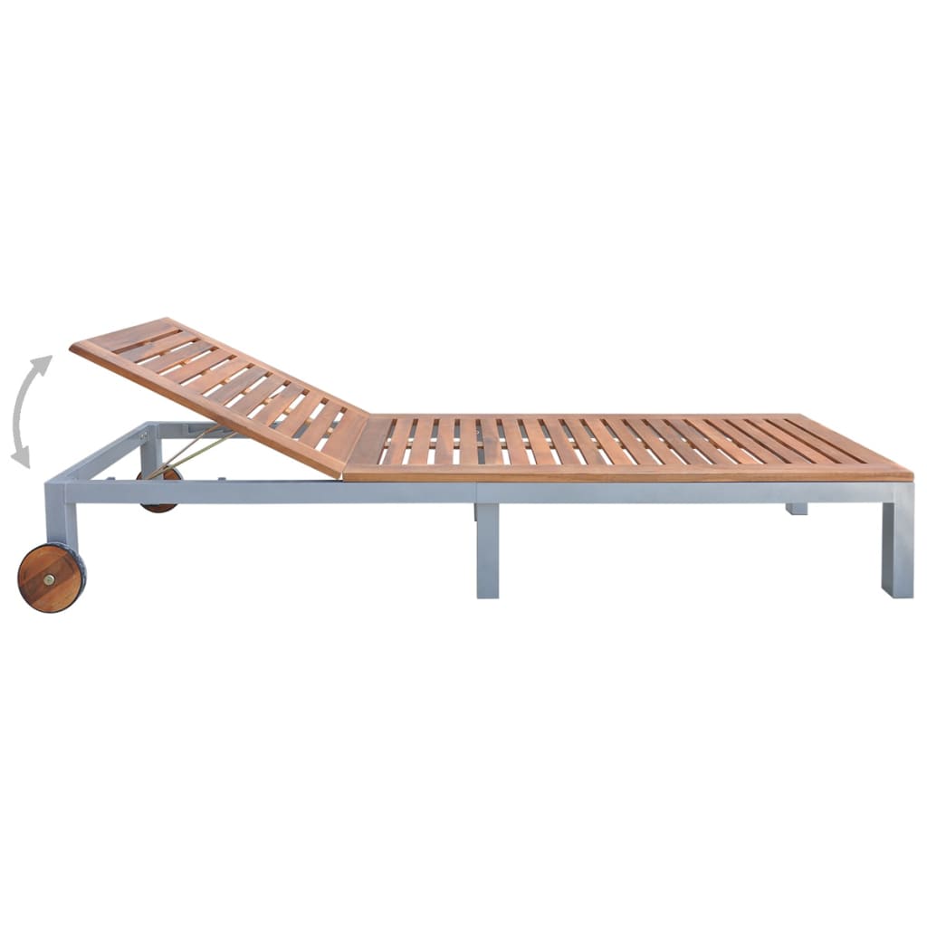 Sun Lounger with Cushion Solid Acacia Wood and Galvanized Steel