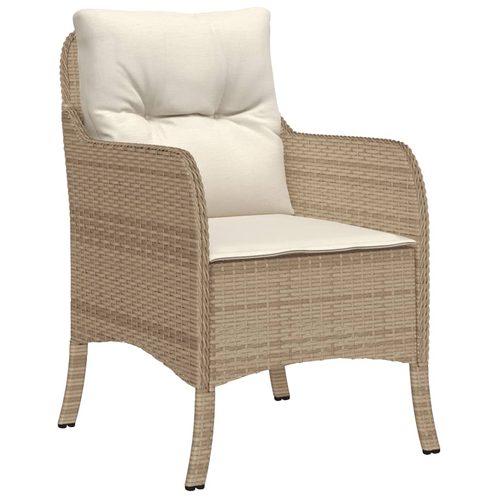 5 Piece Patio Dining Set with Cushions Beige Poly Rattan