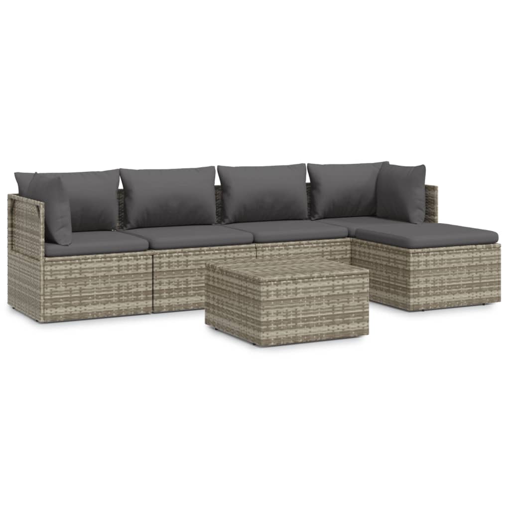 6 Piece Patio Lounge Set with Cushions Gray Poly Rattan